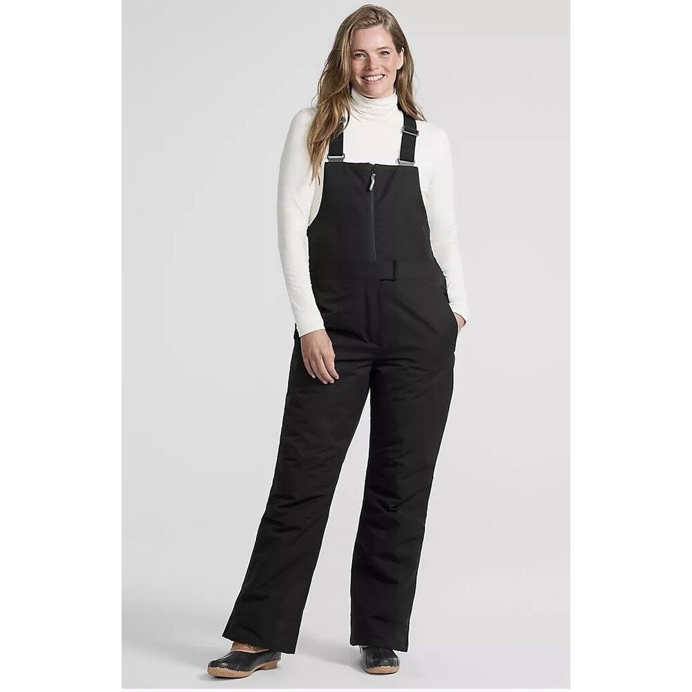 Lands' End Expedition Waterproof Insulated Snow Bibs Women's MED (10/12) Black